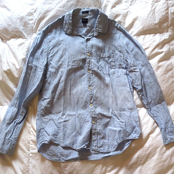 J Crew Large Slim Linen Long-sleeved Shirt, Light Blue - Picture 1 of 5
